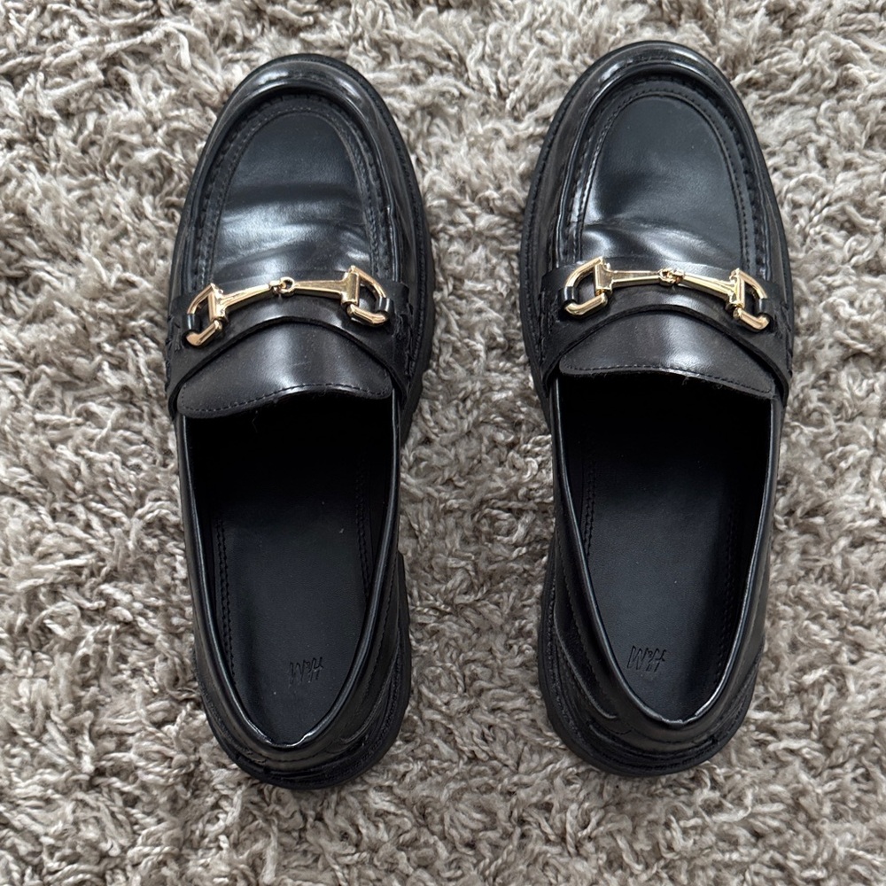 H&M Black Loafers with Gold Detail